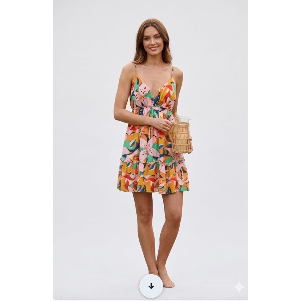 O'Neill Simone Tiered Ruffle Sun Dress Tropical Multi Print NWT Size Small